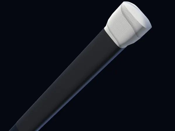 Grip tape and knob on the handle of a hockey stick, rendered in 3D.