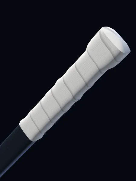 A ridged ladder knob in white tape on a defender's stick.