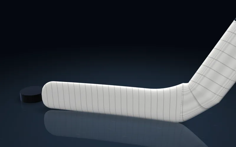 A goalie's stick taped the way this tutorial shows, rendered in 3D.